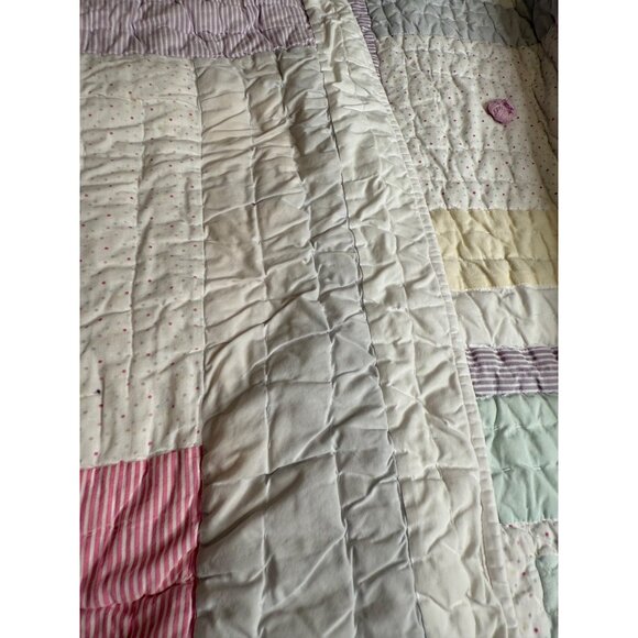 Pottery Barn Kids Patchwork Quilt F/Q Colorblock Polka Dot Reverse Cotton linen - Picture 15 of 16